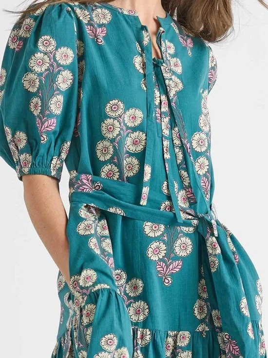 Pink Chicken Indira Pintucked Floral Dress in Evergreen Buttercup Floral - Picture 8 of 10